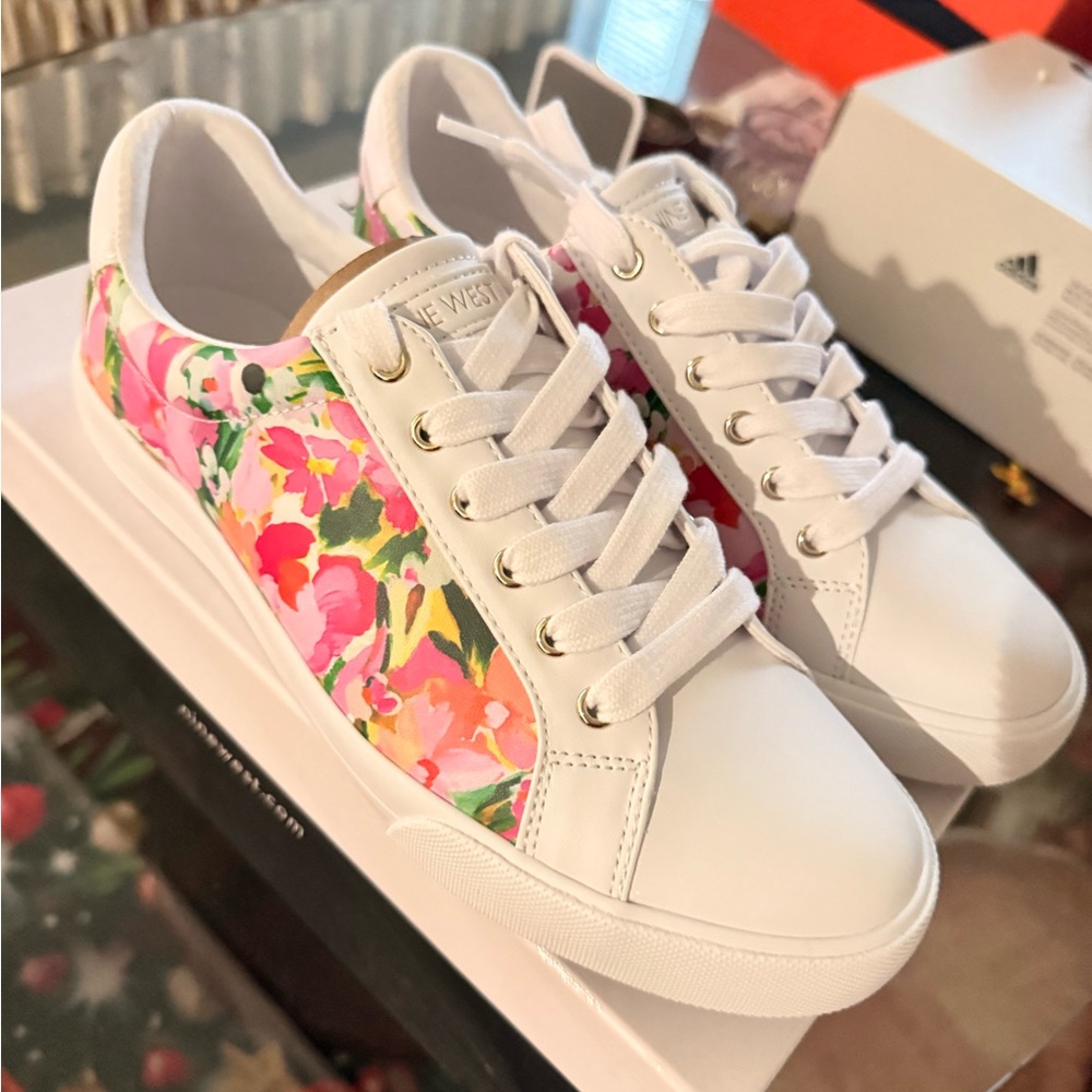 Nine West White‎ and Pink Floral Sneakers - Picture 3 of 16